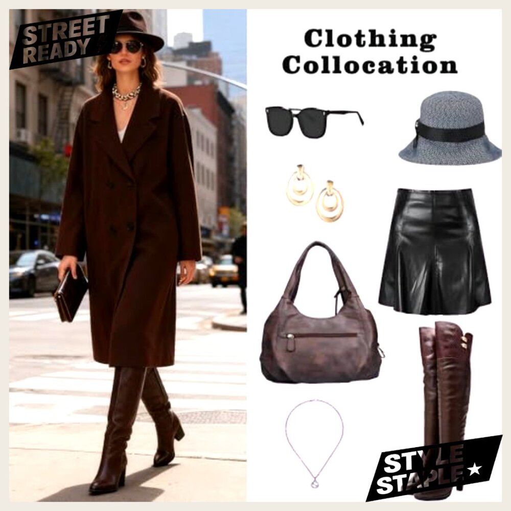 Long Wool Pea Coat Double Breasted Notched Lapel Trench Coat - Picture 7 of 7